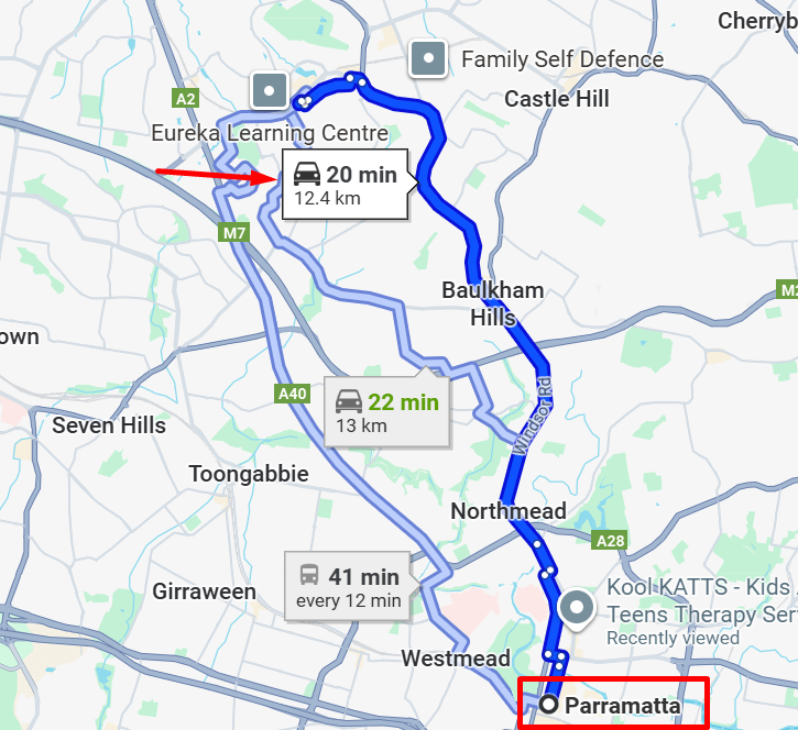 distance advantage therapy norwest to parramatta nsw