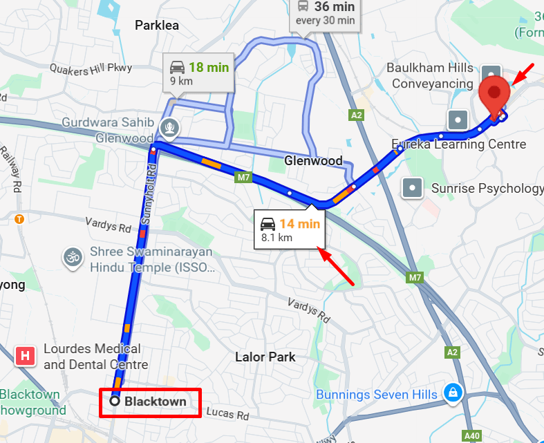 distance between Advantage therapy norwest to Blacktown, nsw
