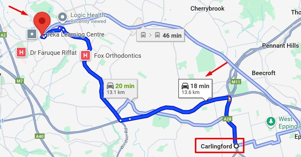 distance between Advantage therapy norwest to Carlingford, nsw
