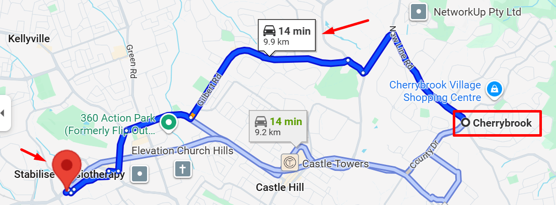 distance between Advantage therapy norwest to Cherrybrook, nsw