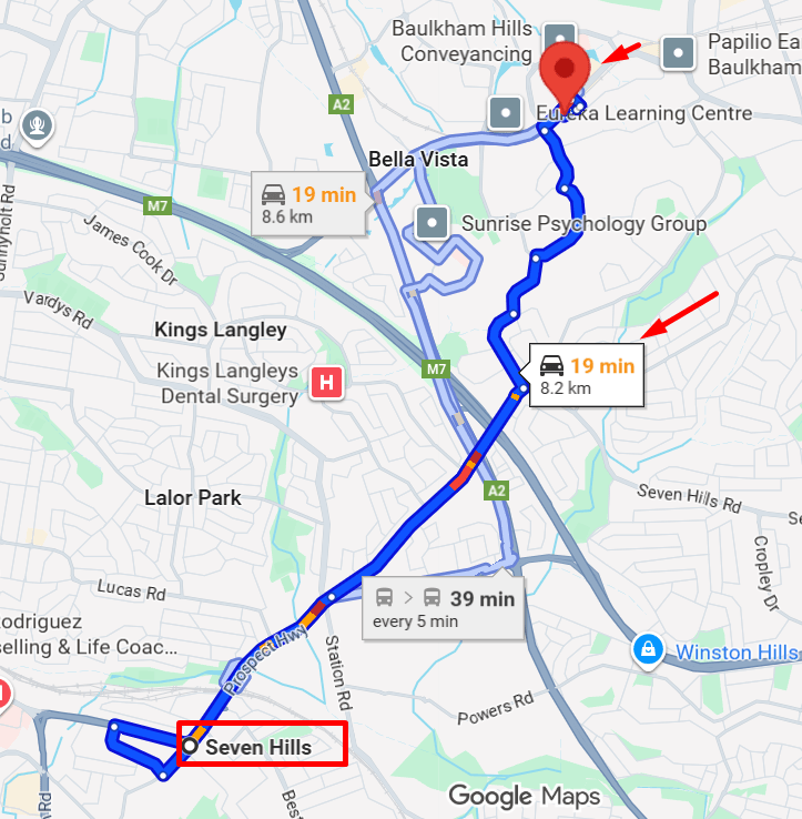distance between Advantage therapy norwest to Seven Hills, nsw